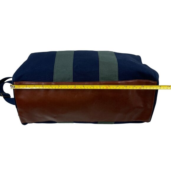 Ralph Lauren Polo Canvas Duffle Bag Leather Accents Adjustable Strap Navy Green - Picture 11 of 14